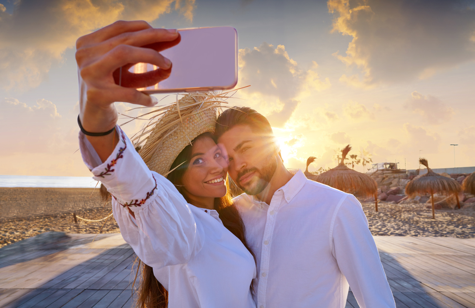 Couple Young Selfie Photo in Beach Vacation